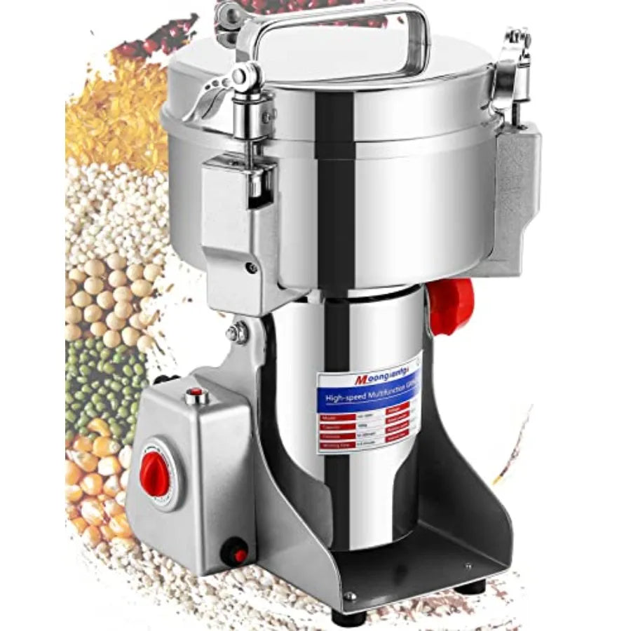 Commercial grain mill grinder for wheat corn rice pepper herbs coffee beans; stainless steel; silver; 2000g capacity 3000W dry