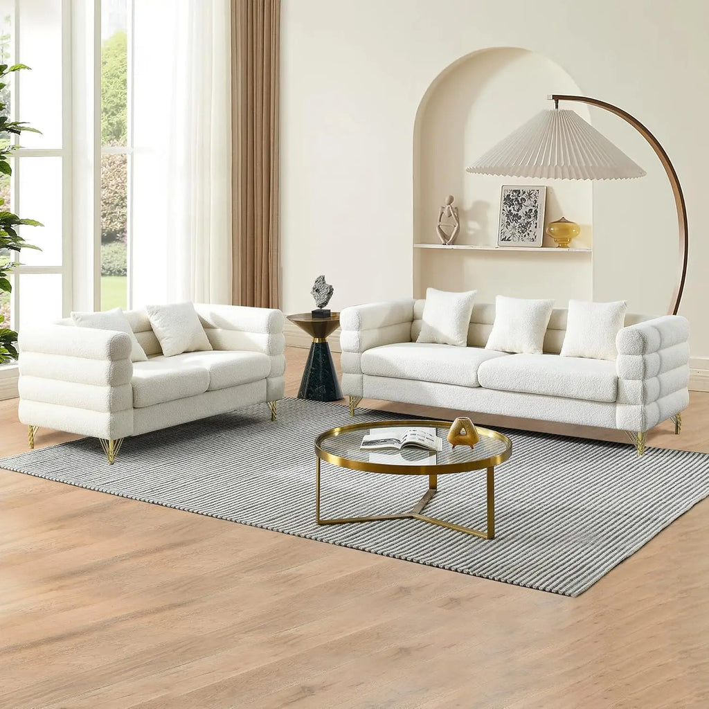 Luxury Teddy Fabric Sofa Set Modern 3 Seater & Loveseat with 5 Pillows for Living Room Apartment Office Hall, Customized