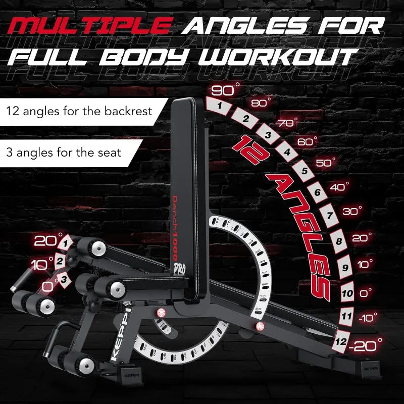 Keppi 1200LB Weight Bench, Heavy Duty Bench1000 PRO Adjustable Workout Bench Press Set for Home Gym Strength Training