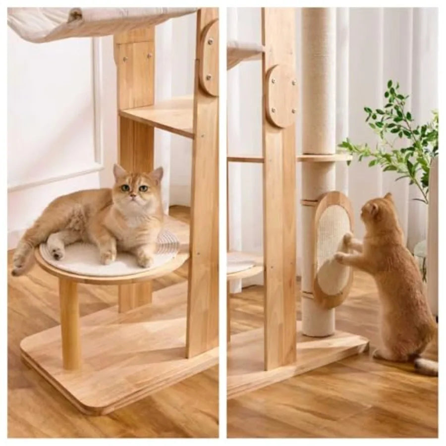 72-Inch Modern Cat Tree Tower Condo for Large Cat Natural Rubber Multi-Level Ladder with Hammock Sisal Scratching Post Large Pe
