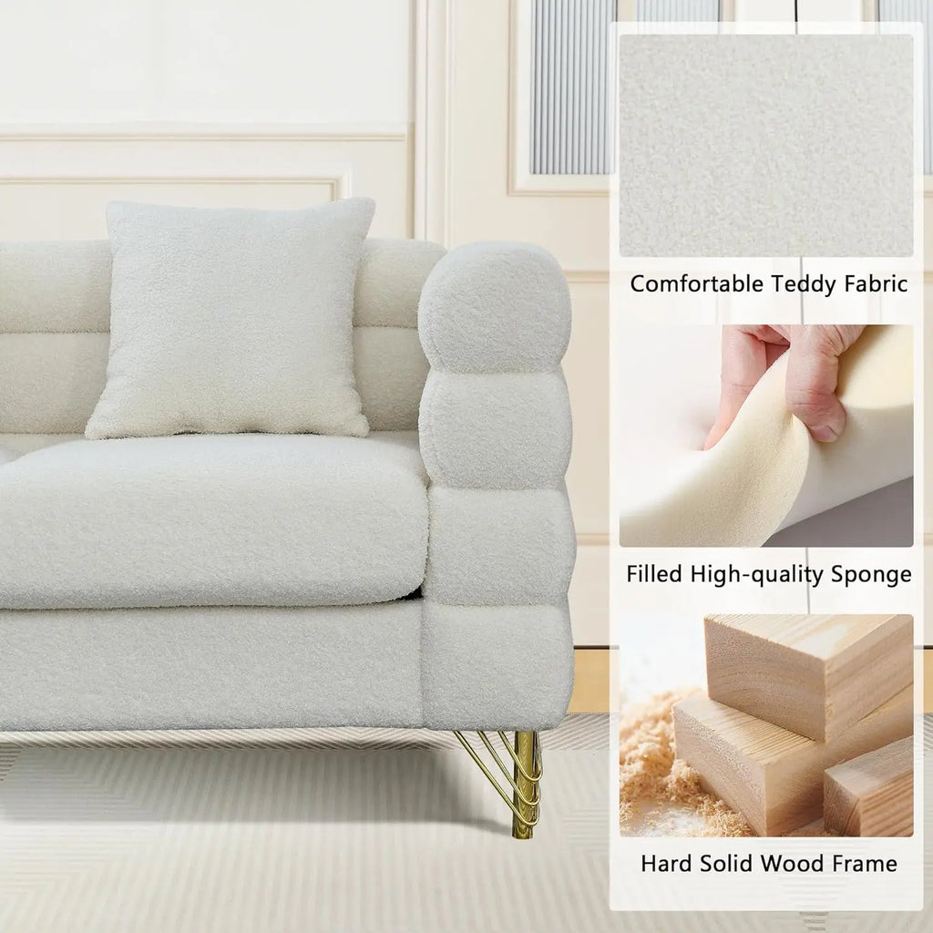 Luxury Teddy Fabric Sofa Set Modern 3 Seater & Loveseat with 5 Pillows for Living Room Apartment Office Hall, Customized