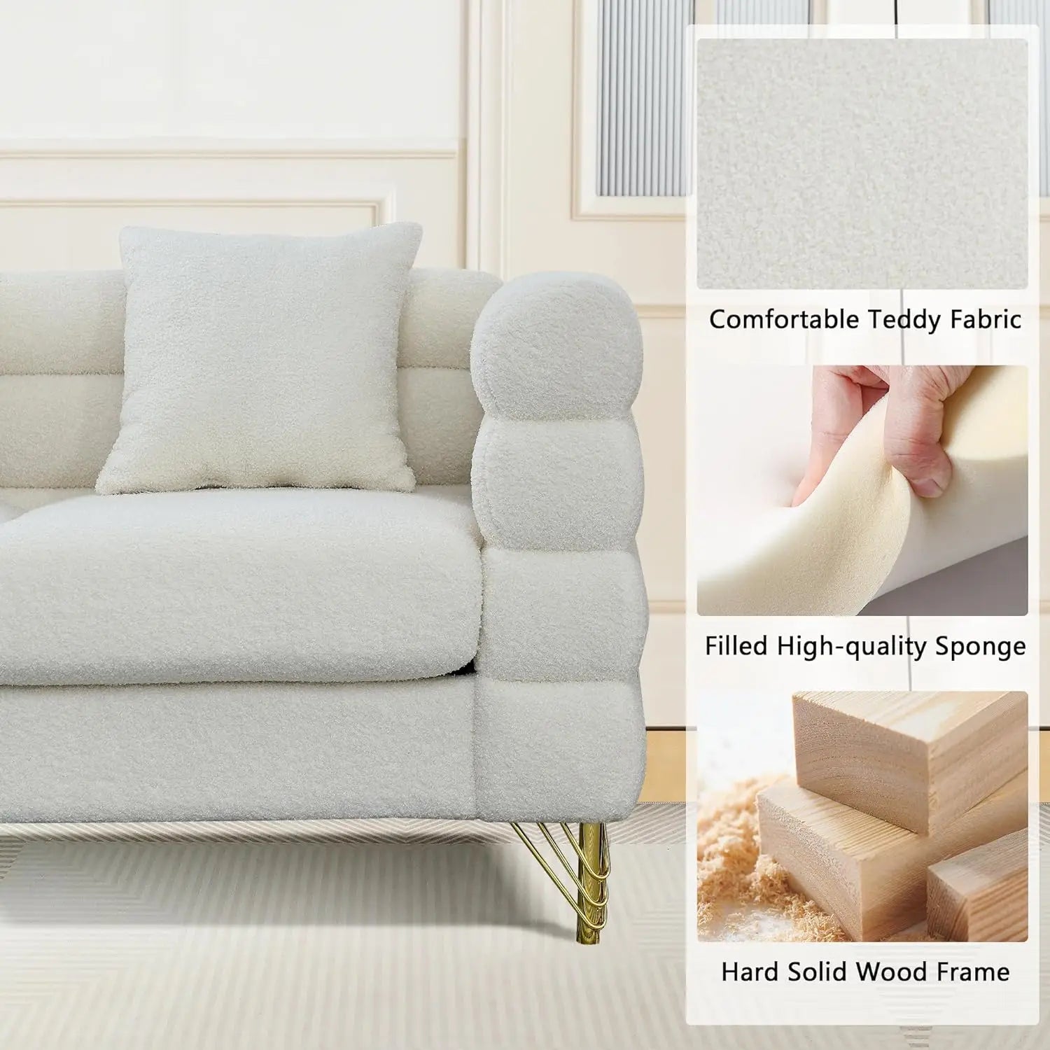 Luxury Teddy Fabric Sofa Set Modern 3 Seater & Loveseat with 5 Pillows for Living Room Apartment Office Hall, Customized