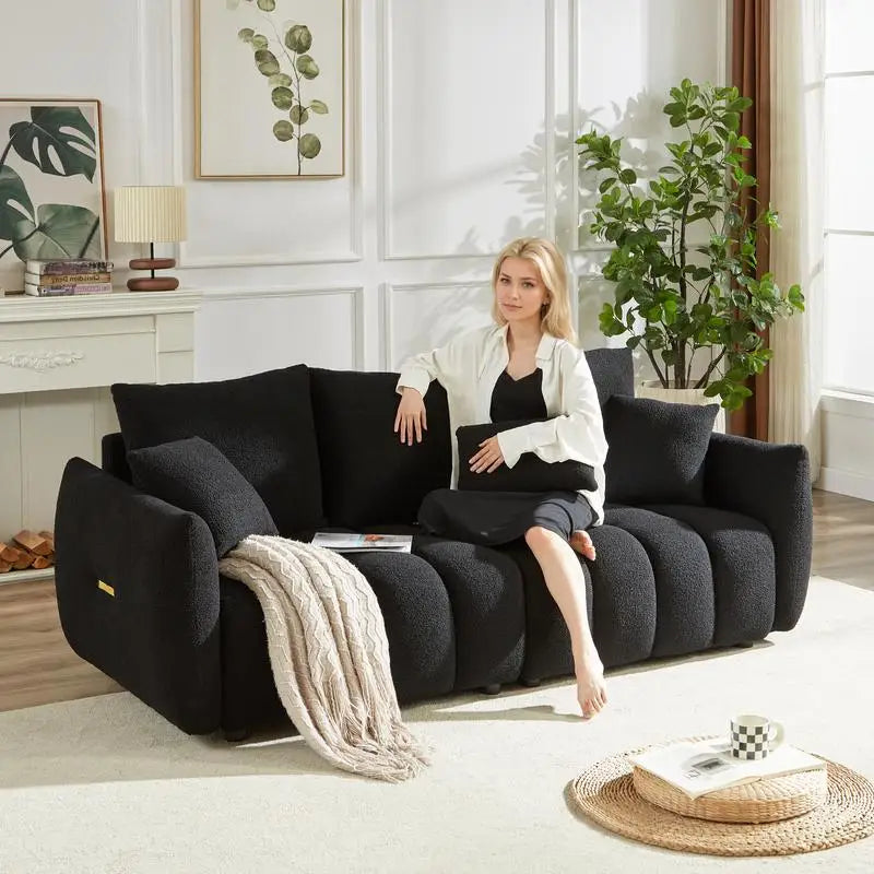 Modern Combo Sofa Set: 3-Seater + 2 Single Chairs, Teddy Fabric, Wooden Frame, 5 Cushions, Ideal for Apartments and Living