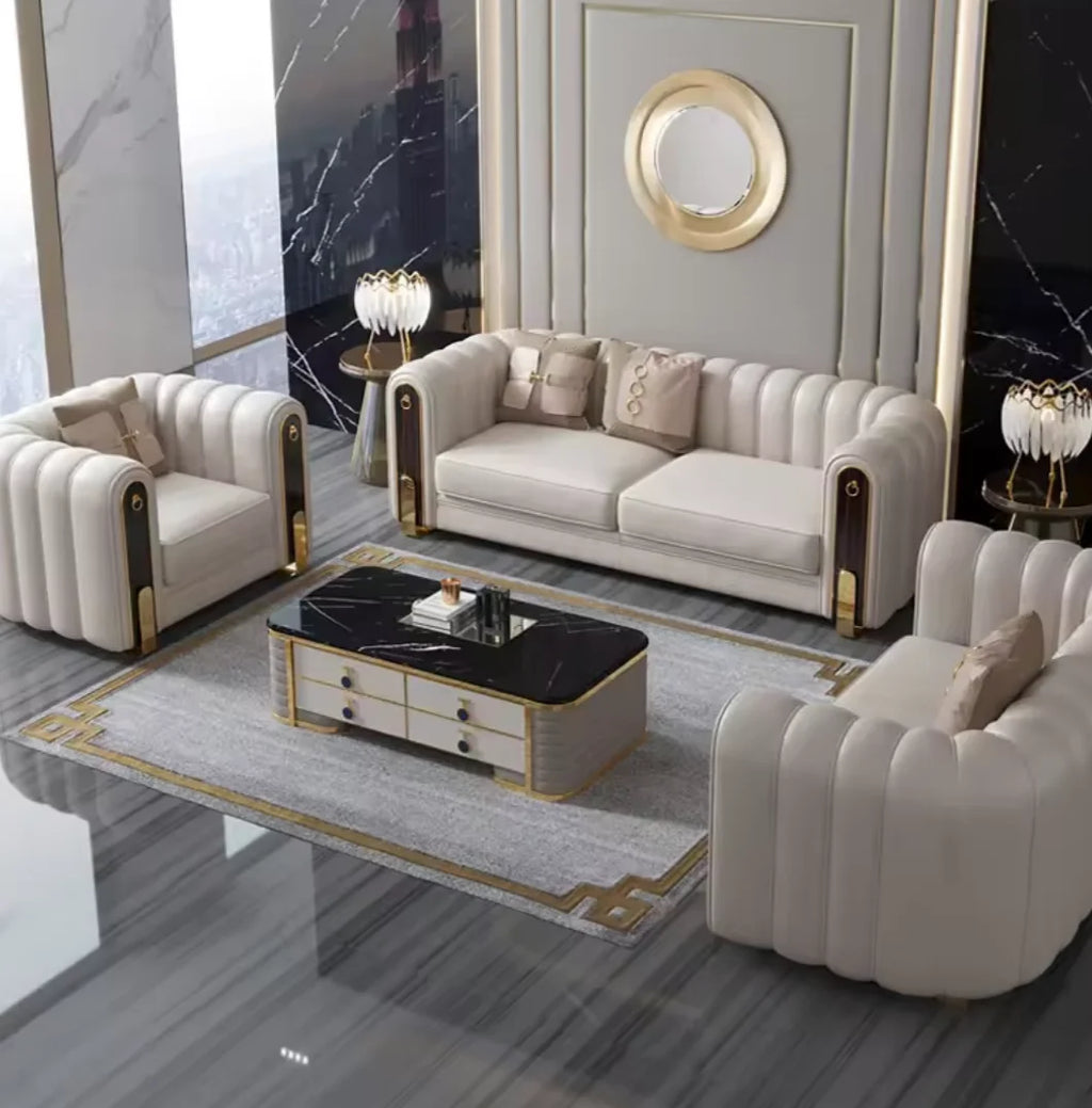Living Room Leather Sectional Sofa Set Modern Design Convertible L-Shape Sponge Filling Grey Arm Chairs