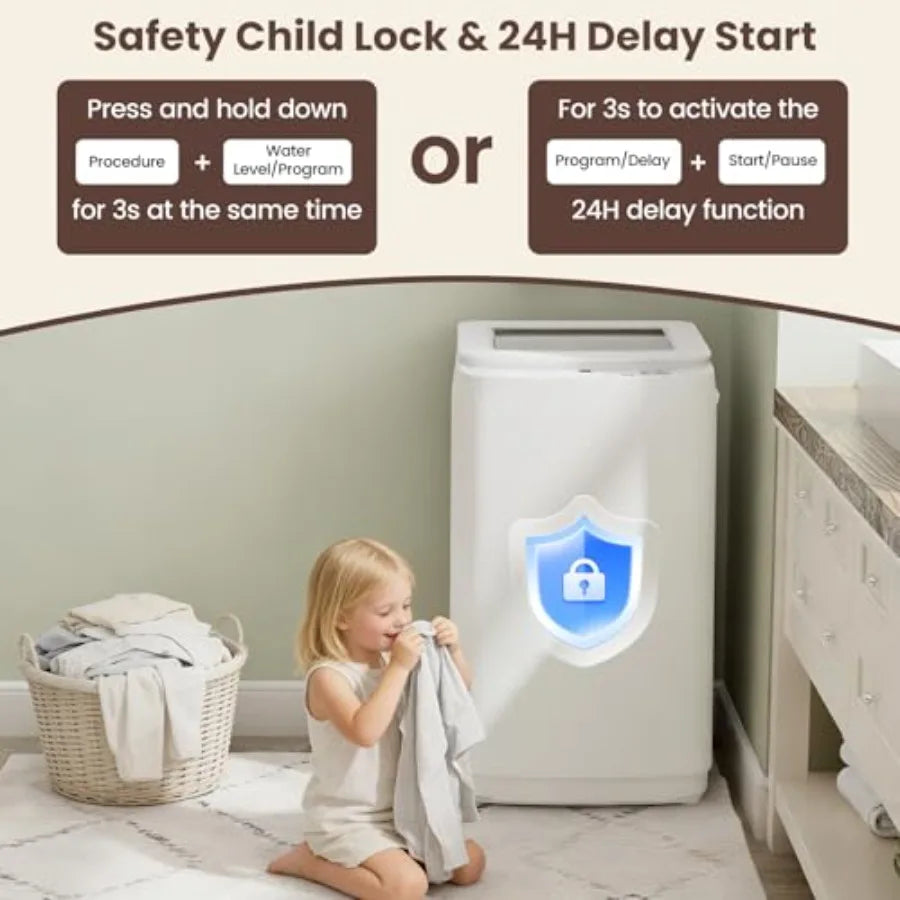 14 lbs Portable Washing Machine Fully Automatic Compact Washer with Glass Lid 10 Wash Cycles Spin Dryer Combo with Drain Pump f