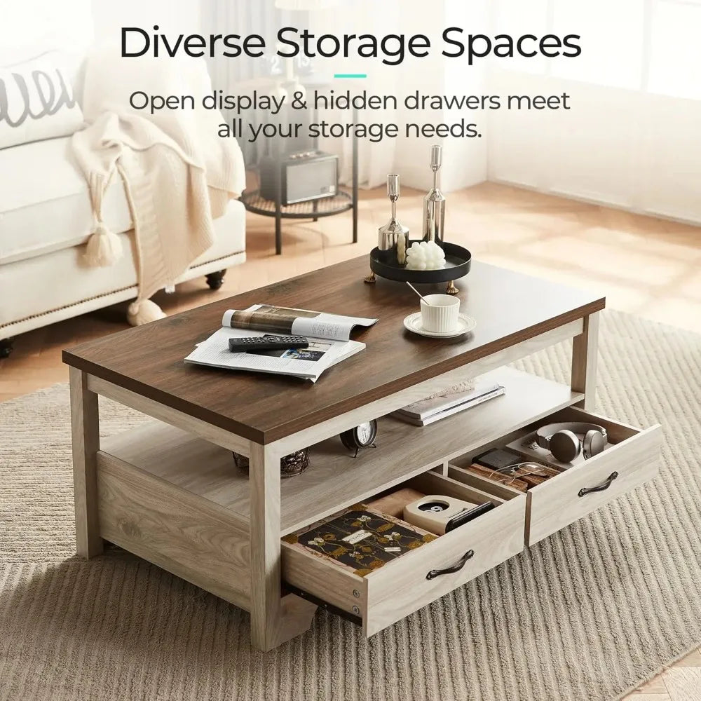 Farmhouse Coffee Table Sets 3 Pieces, Wood Living Room Table Set Include 41" Coffee Table, End Table Set of 2